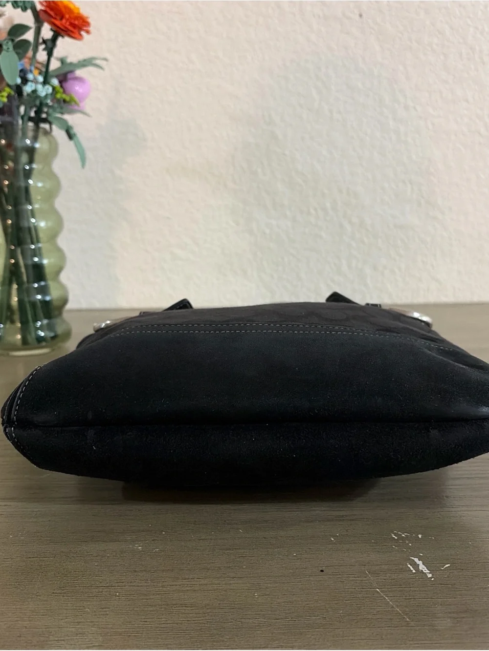Coach 3574 Signature Shoulder Bag Black Canvas/Leather/Suede